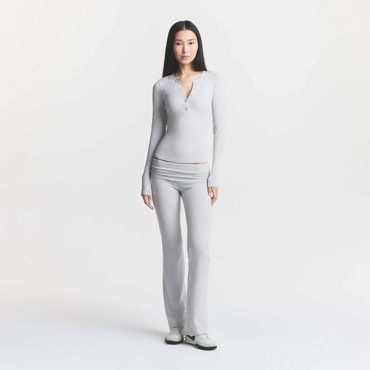 COTTON RIB HENLEY LONG SLEEVE | LIGHT HEATHER GREY