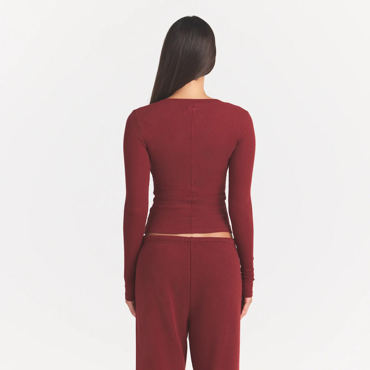 COTTON RIB HENLEY LONG SLEEVE | MERLOT