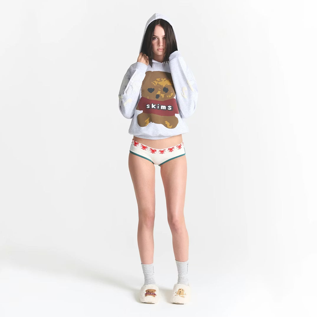 CACTUS PLANT FLEA MARKET X SKIMS COTTON FLEECE HOODIE | LIGHT HEATHER GREY TEDDY BEAR PRINT