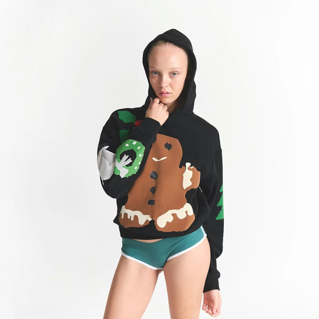 CACTUS PLANT FLEA MARKET X SKIMS COTTON FLEECE HOODIE | ONYX GINGERBREAD PRINT