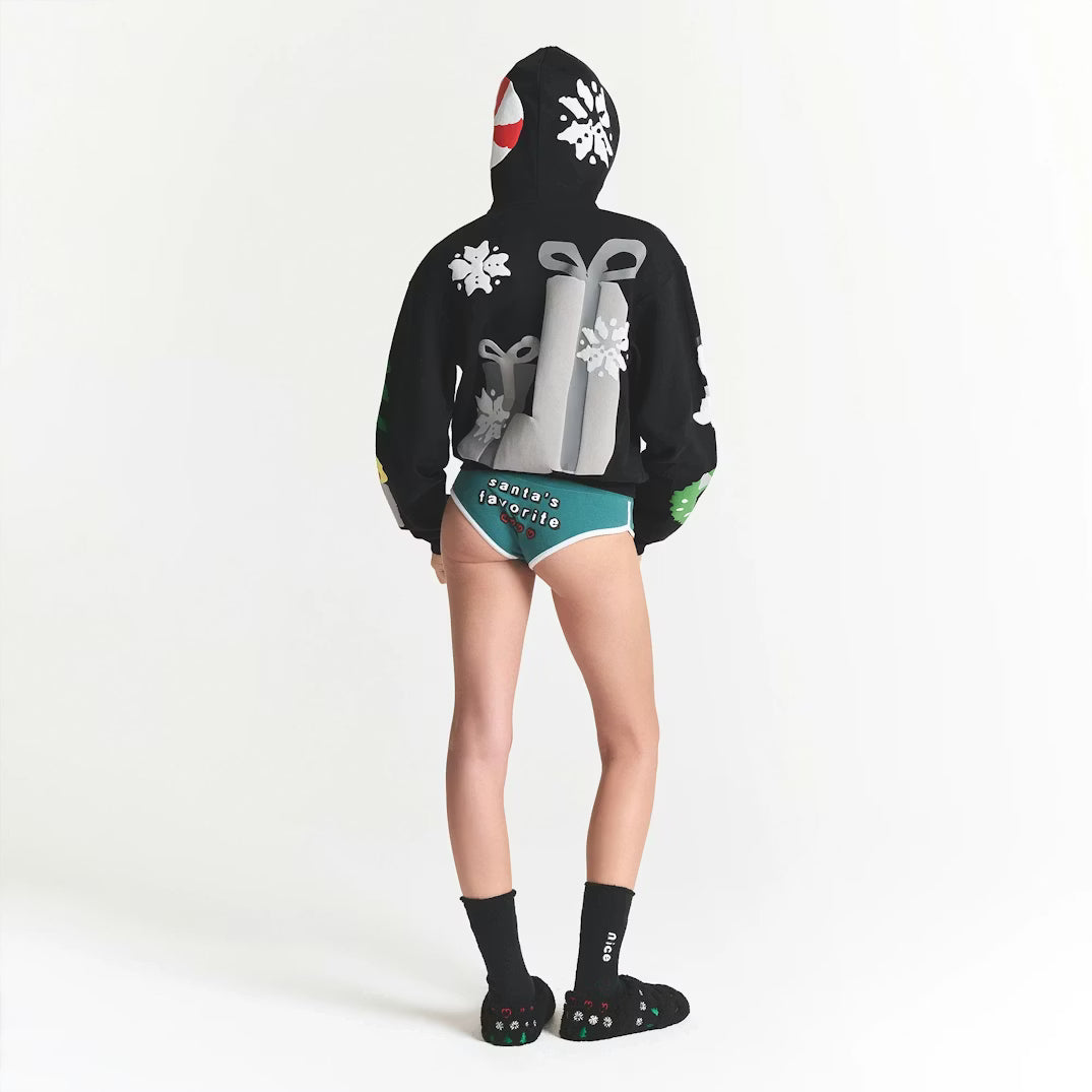 CACTUS PLANT FLEA MARKET X SKIMS COTTON FLEECE HOODIE | ONYX GINGERBREAD PRINT