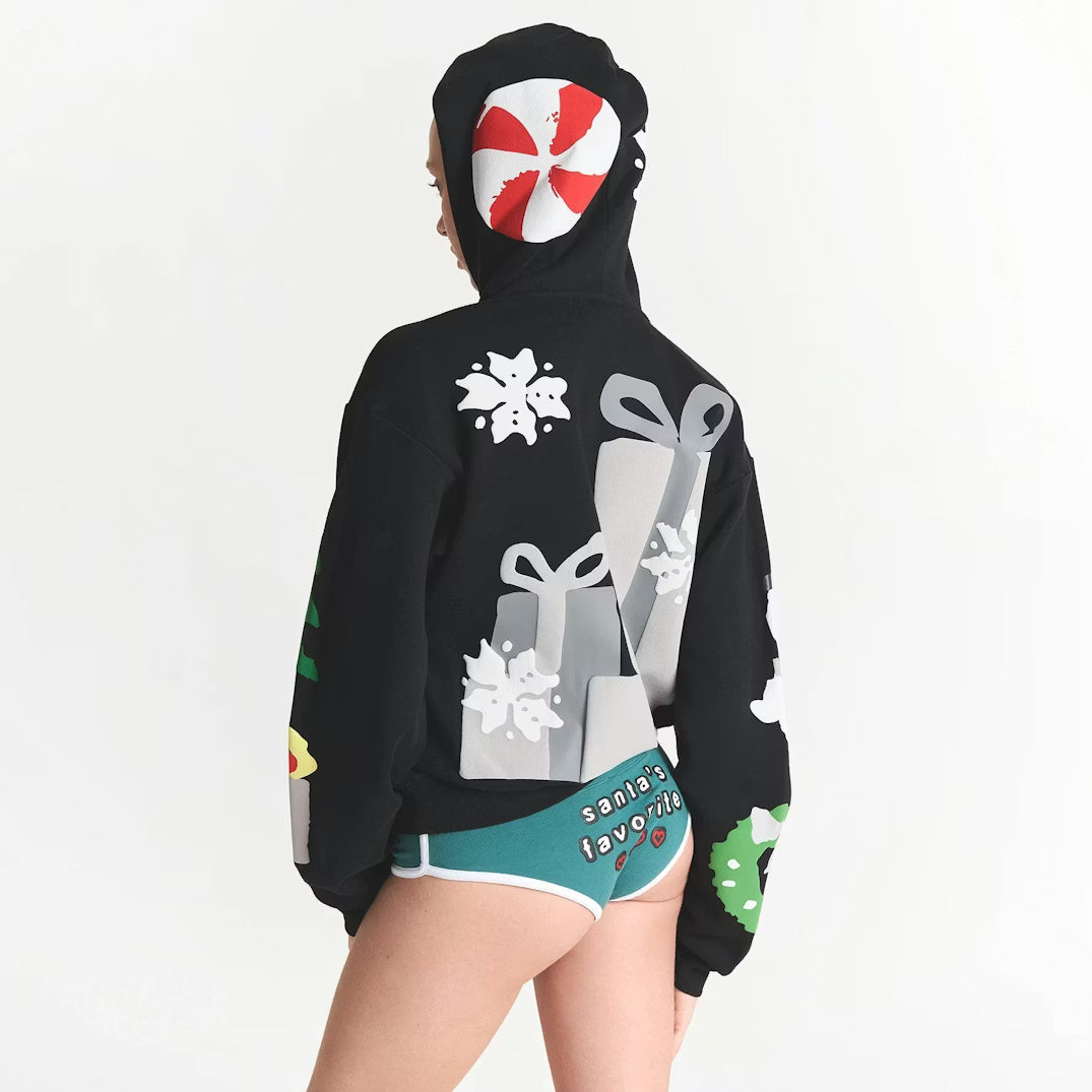 CACTUS PLANT FLEA MARKET X SKIMS COTTON FLEECE HOODIE | ONYX GINGERBREAD PRINT
