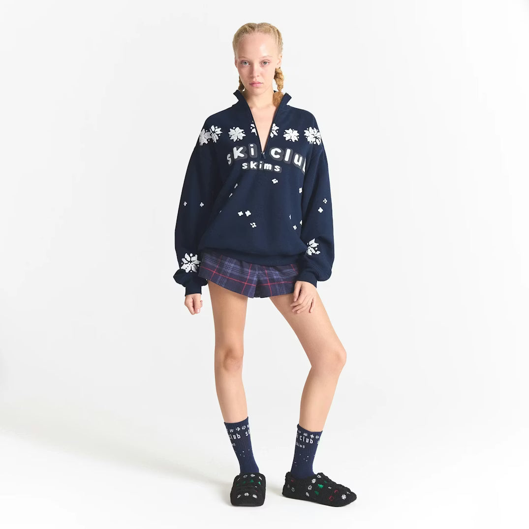 CACTUS PLANT FLEA MARKET X SKIMS COTTON FLEECE OVERSIZED QUARTER ZIP | NAVY SKI CLUB PRINT