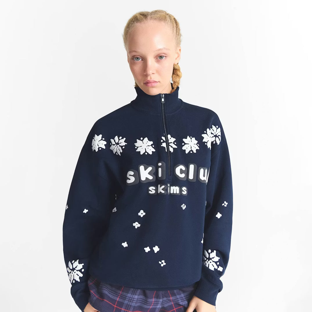 CACTUS PLANT FLEA MARKET X SKIMS COTTON FLEECE OVERSIZED QUARTER ZIP | NAVY SKI CLUB PRINT