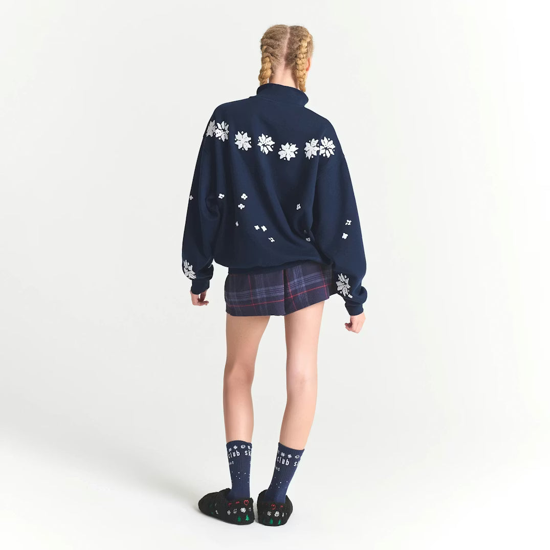 CACTUS PLANT FLEA MARKET X SKIMS COTTON FLEECE OVERSIZED QUARTER ZIP | NAVY SKI CLUB PRINT