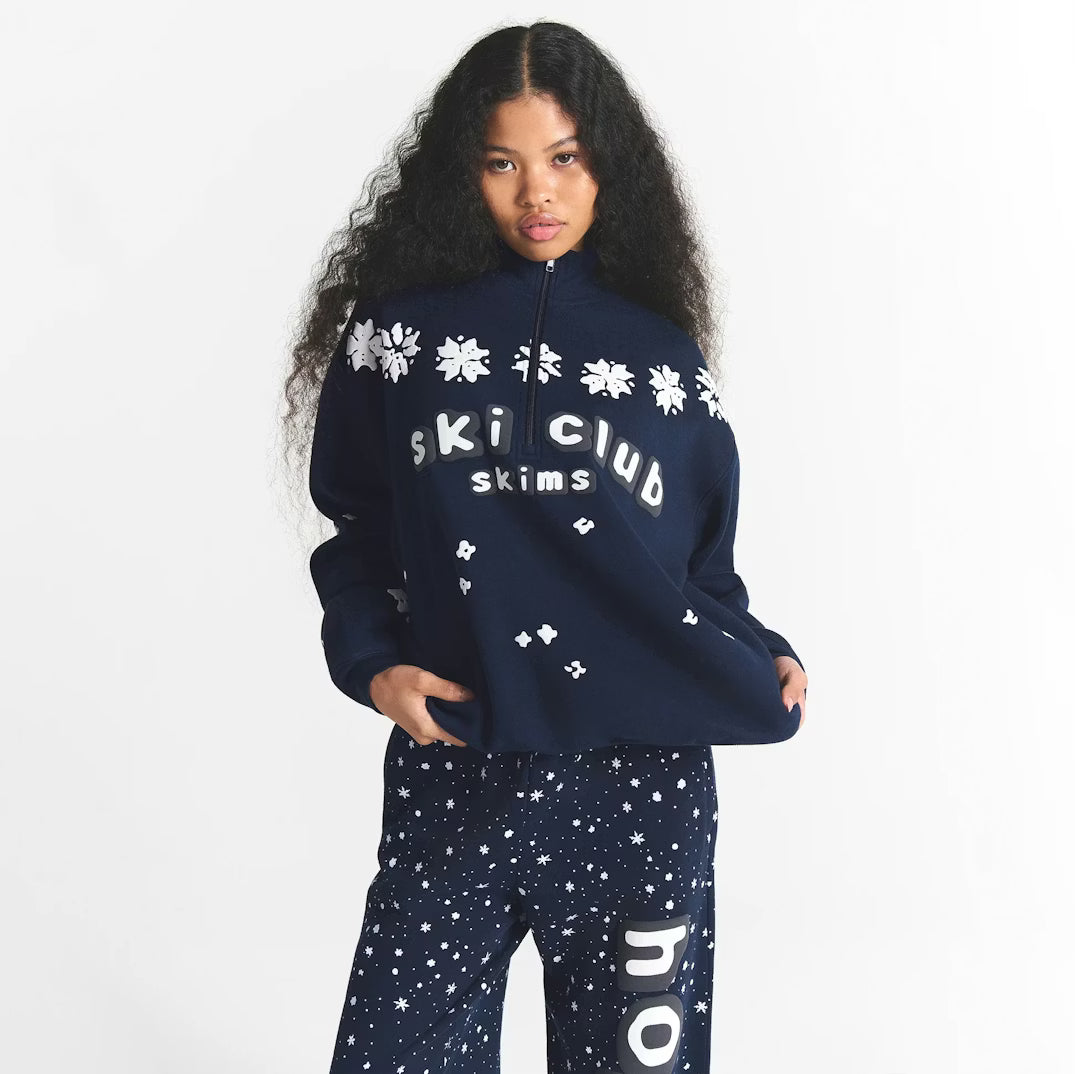 CACTUS PLANT FLEA MARKET X SKIMS COTTON FLEECE OVERSIZED QUARTER ZIP | NAVY SKI CLUB PRINT