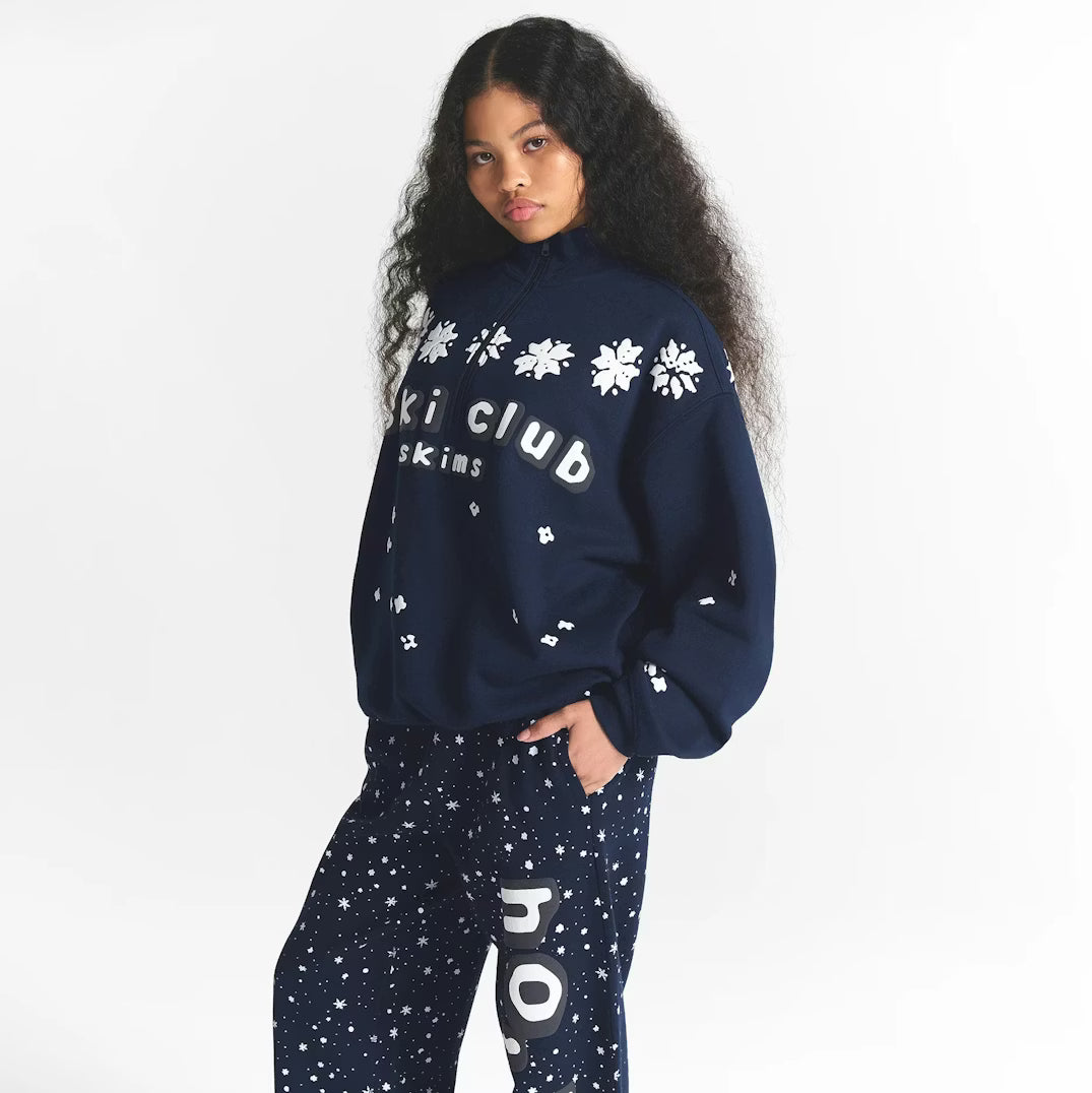 CACTUS PLANT FLEA MARKET X SKIMS COTTON FLEECE OVERSIZED QUARTER ZIP | NAVY SKI CLUB PRINT