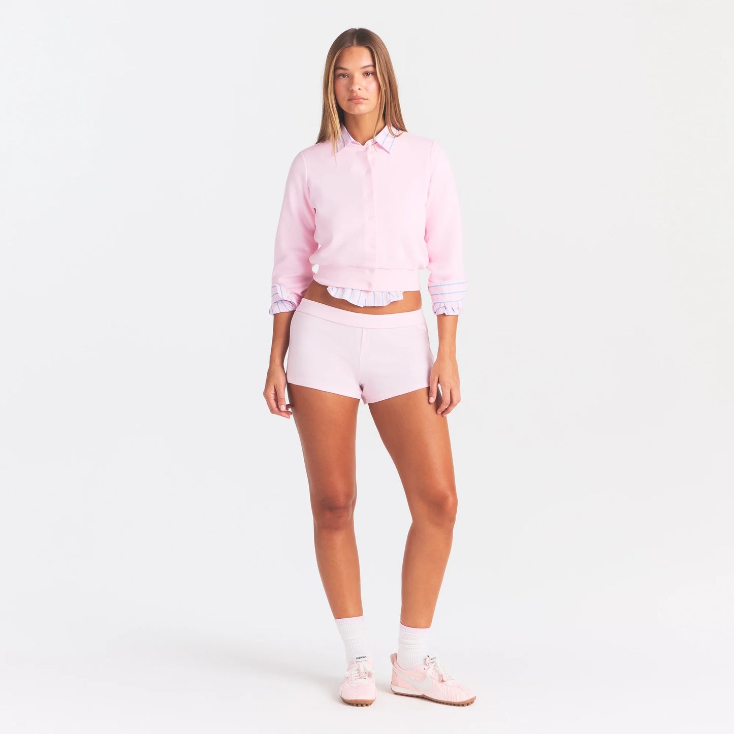 COTTON FLEECE SHRUNKEN CARDIGAN | CHERRY BLOSSOM