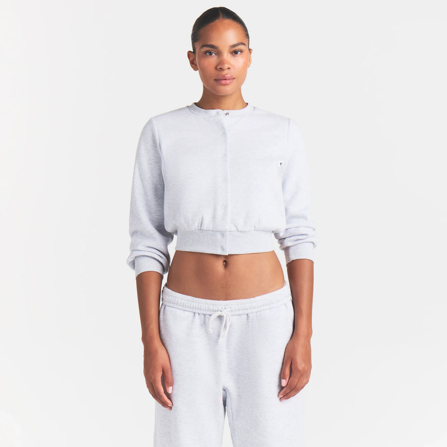 COTTON FLEECE SHRUNKEN CARDIGAN | LIGHT HEATHER GREY