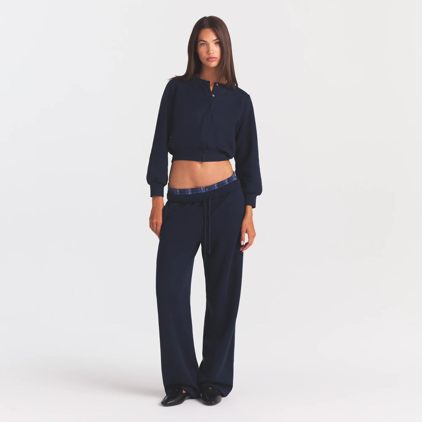 COTTON FLEECE SHRUNKEN CARDIGAN | NAVY