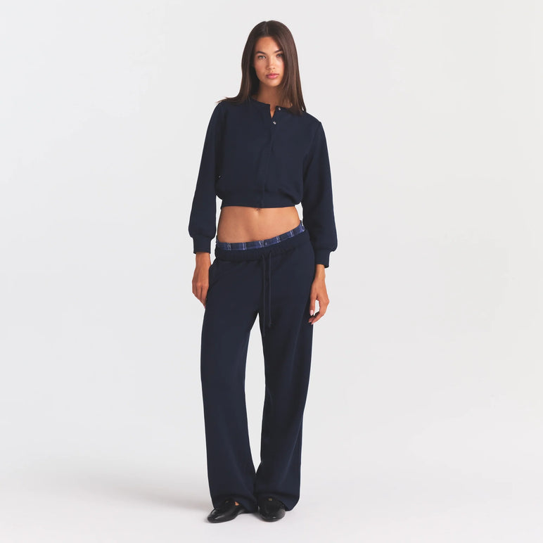 COTTON FLEECE SHRUNKEN CARDIGAN | NAVY