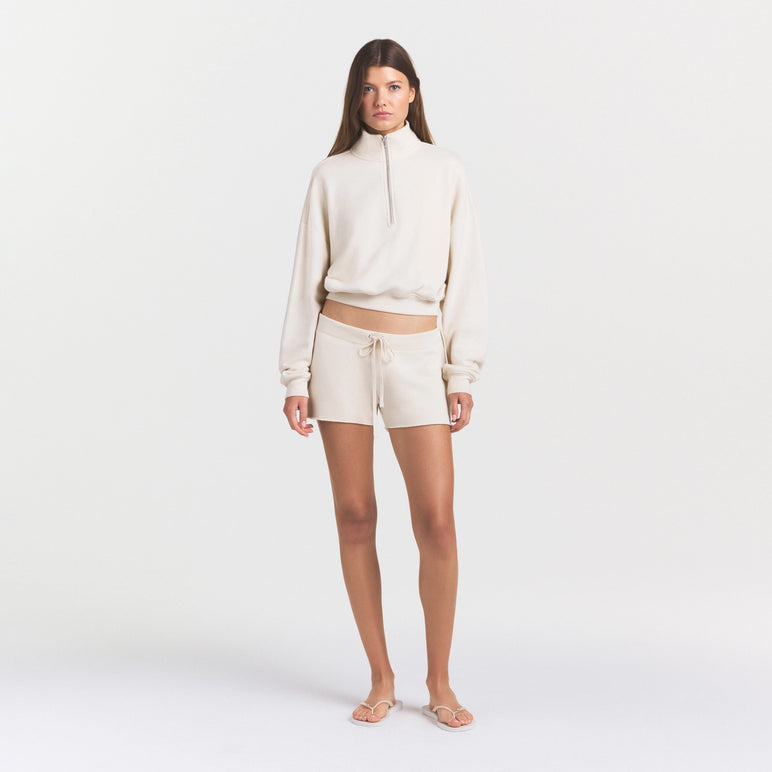 DRAPEY FRENCH TERRY HALF ZIP | BUFF