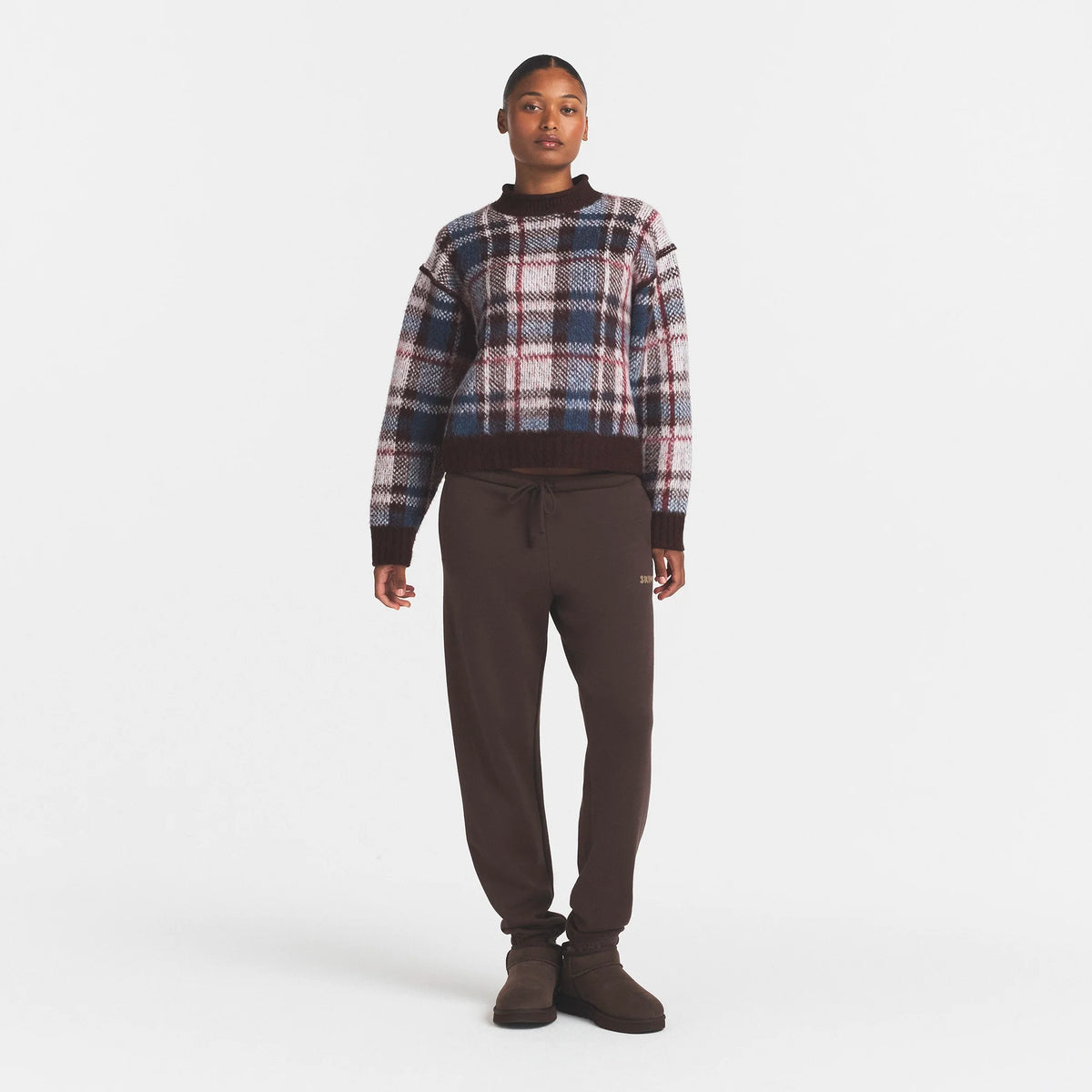 TEXTURED KNIT BRUSHED BOXY PULLOVER | PHOENIX INDIGO PLAID