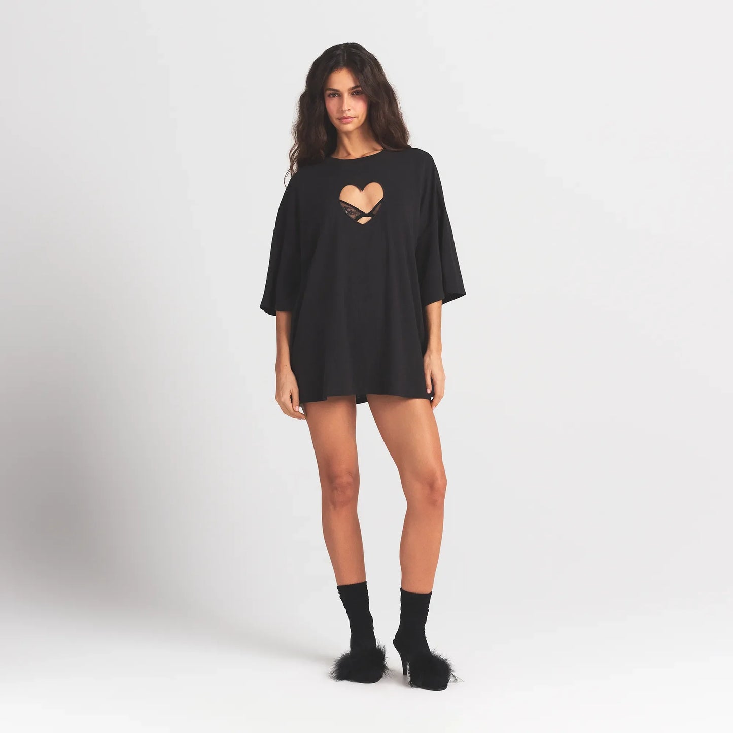 WORN IN JERSEY HEART OVERSIZED T-SHIRT | WASHED ONYX