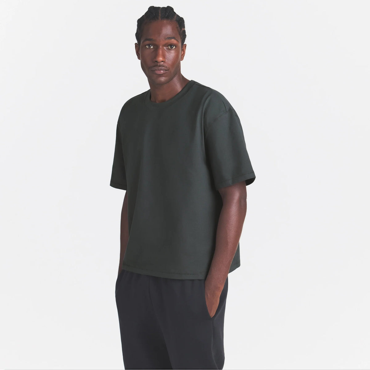 HEAVYWEIGHT COTTON MENS RELAXED CROPPED CREWNECK | DEEP SEA