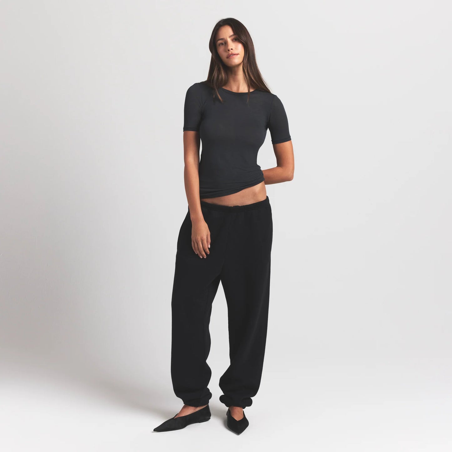 SHEER MODAL LONG T-SHIRT | ONYX