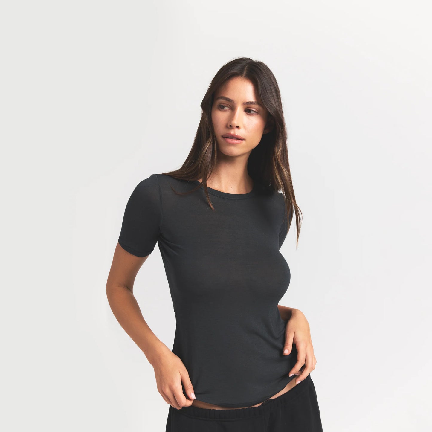 SHEER MODAL LONG T-SHIRT | ONYX