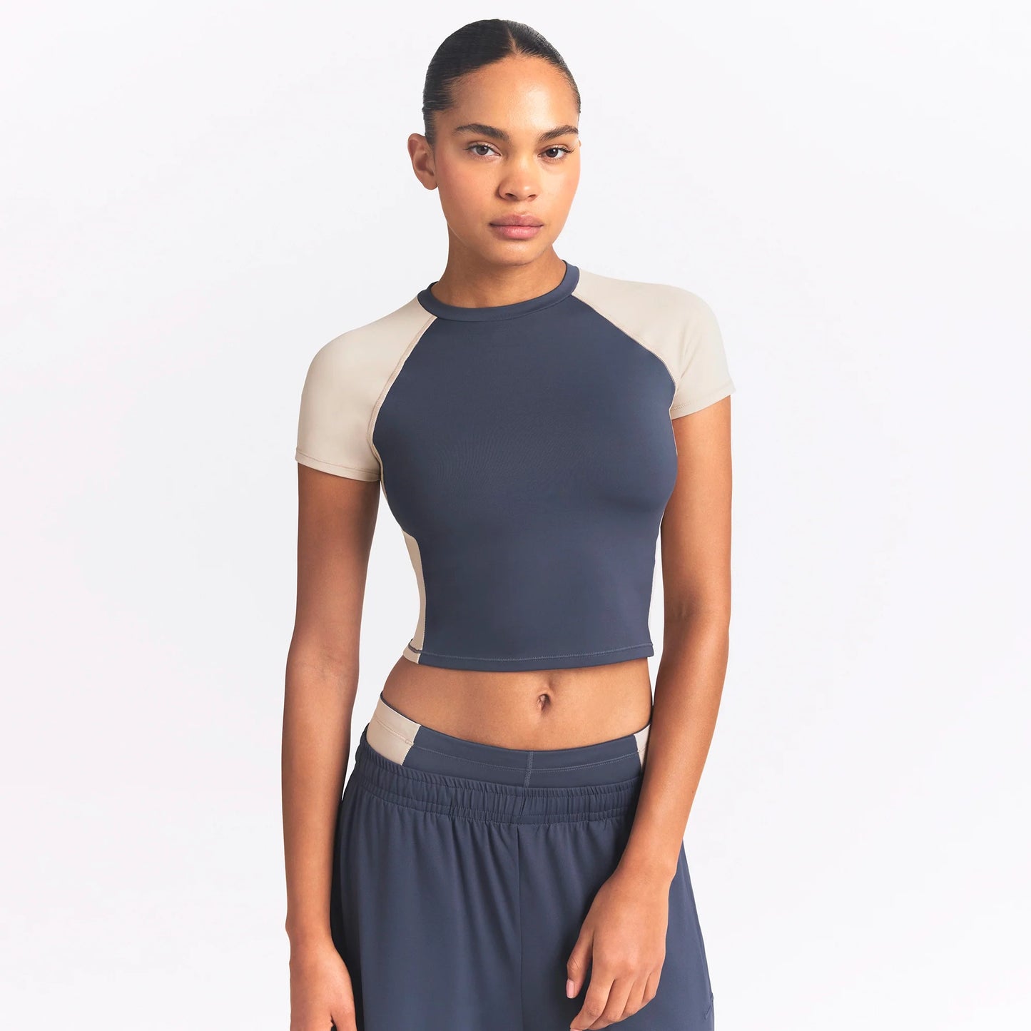 NikeSKIMS MATTE SHINE MIX CROPPED BABY TEE | DEEP ROYAL AND STONE