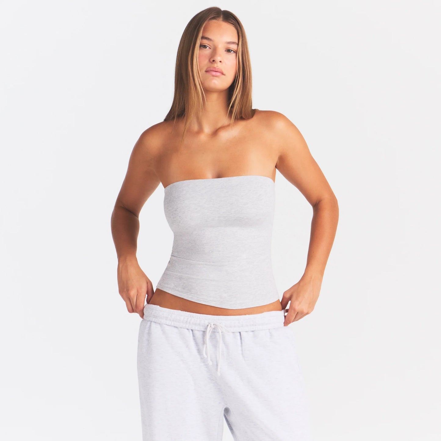 COTTON JERSEY TUBE TOP | LIGHT HEATHER GREY