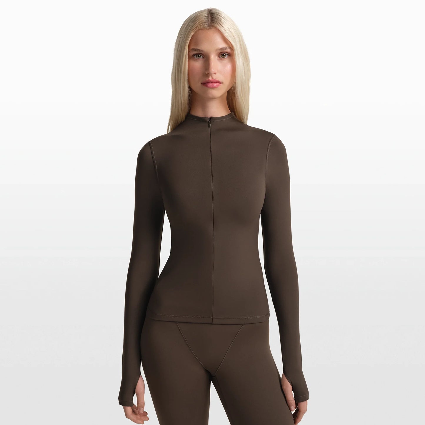 NikeSKIMS MATTE ZIP FRONT TOP | DARK SEPIA