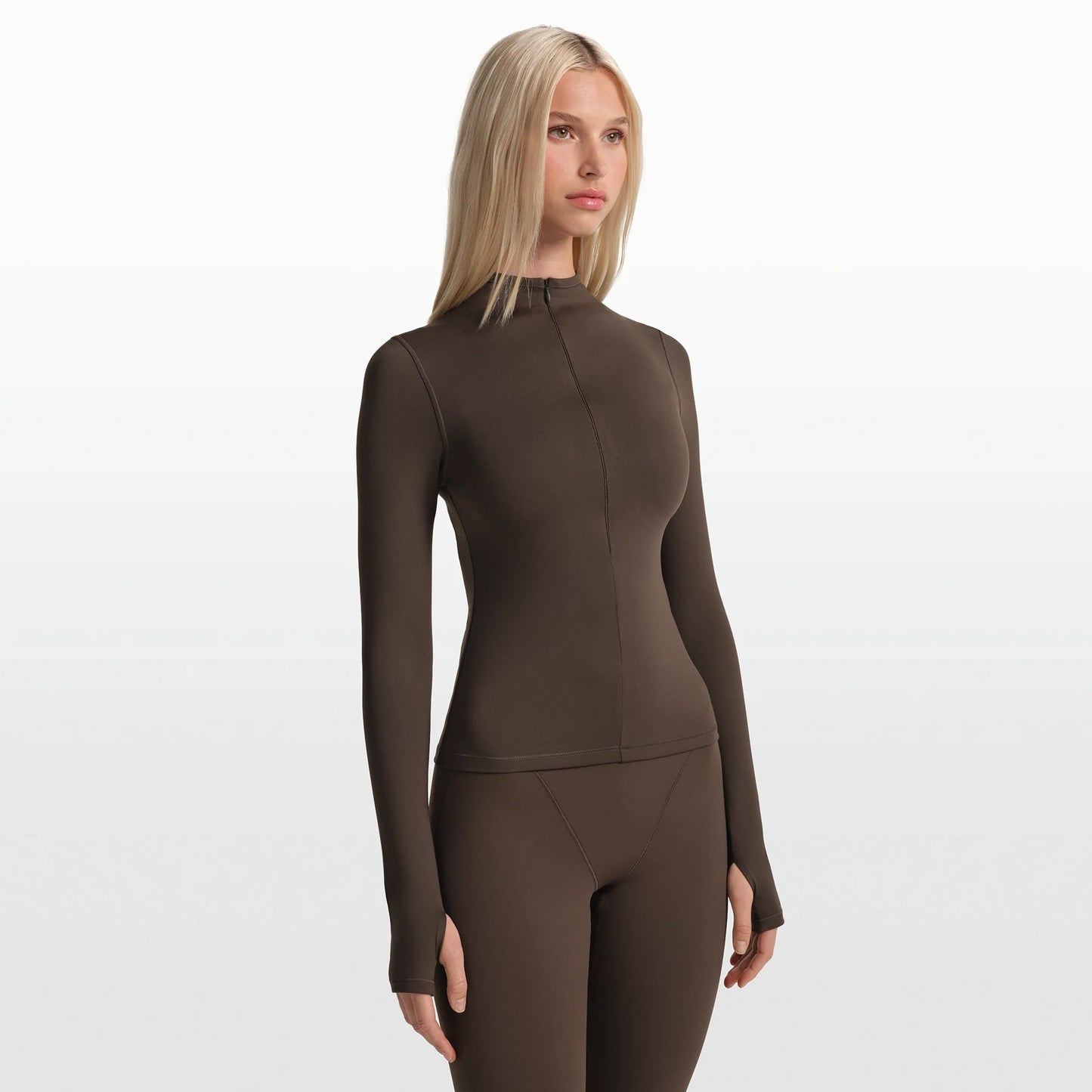 NikeSKIMS MATTE ZIP FRONT TOP | DARK SEPIA