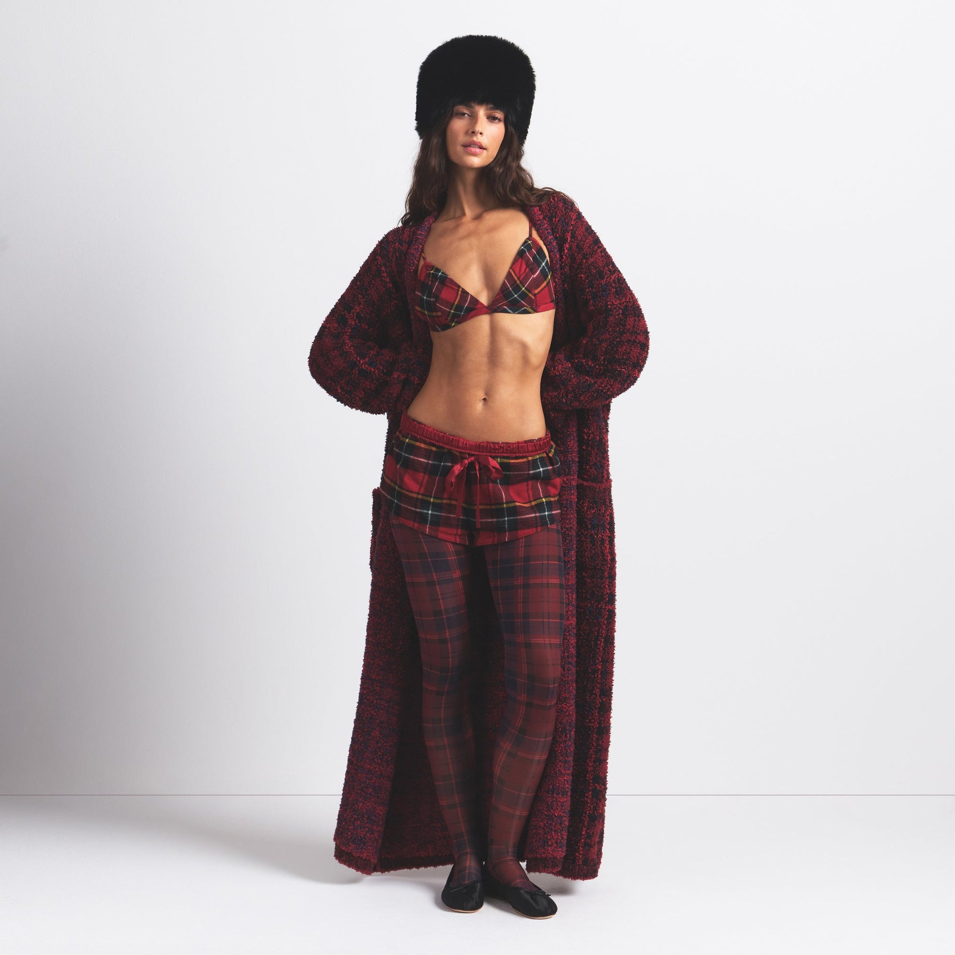 FLANNEL SLEEP TRIANGLE BRALETTE | RED HOLIDAY PLAID