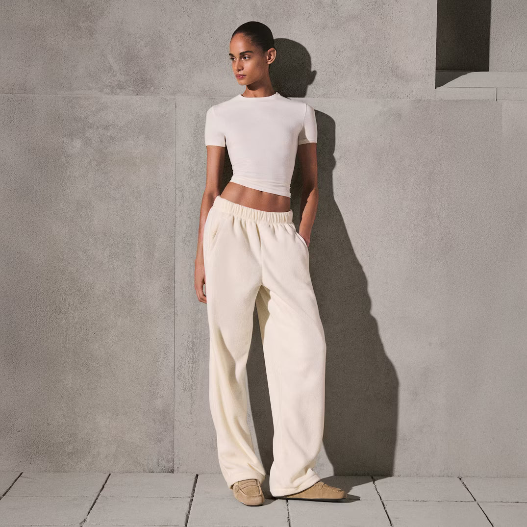 FLEECE LOUNGE STRAIGHT LEG PANT | ECRU