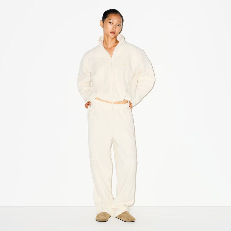 FLEECE LOUNGE SHRUNKEN ZIP UP JACKET | ECRU