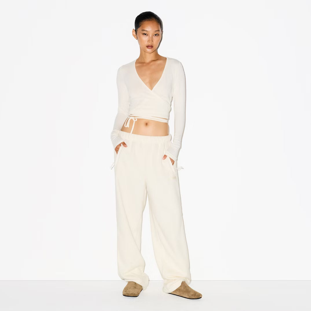 FLEECE LOUNGE STRAIGHT LEG PANT | ECRU