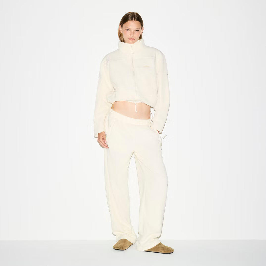 FLEECE LOUNGE SHRUNKEN ZIP UP JACKET | ECRU