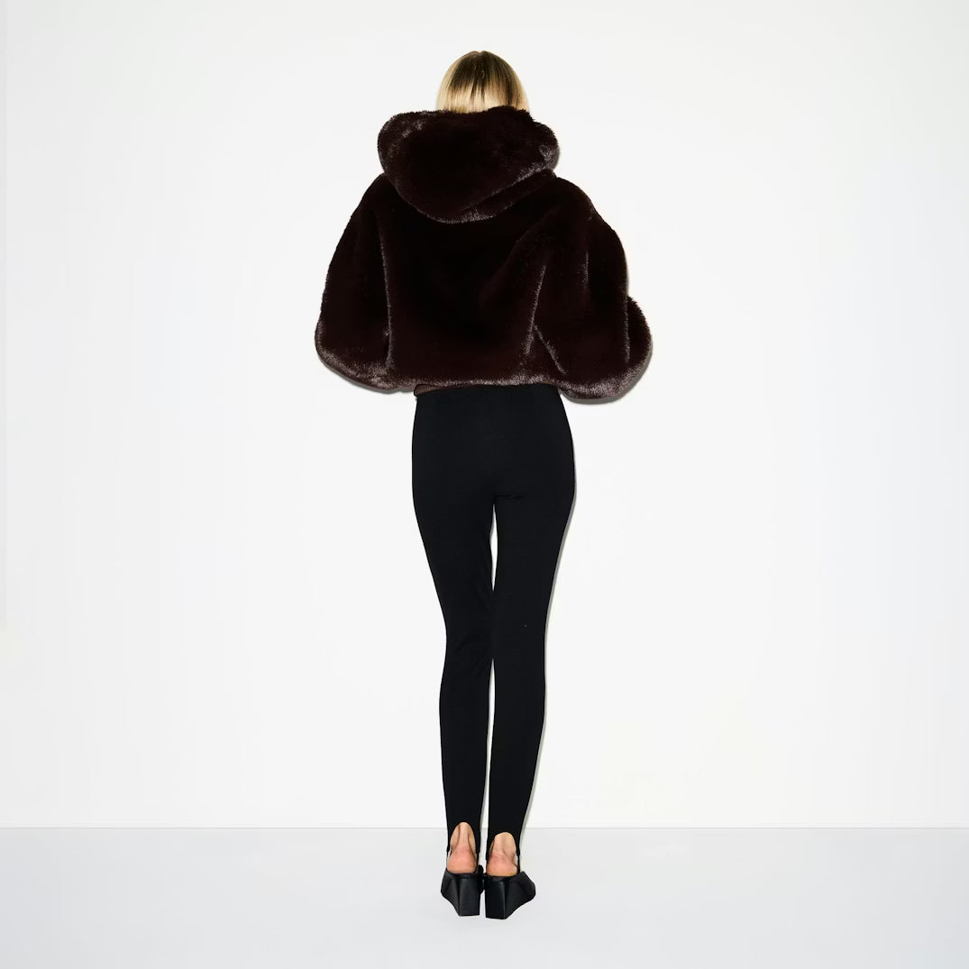 FAUX FUR SHRUNKEN ZIP UP JACKET | ESPRESSO