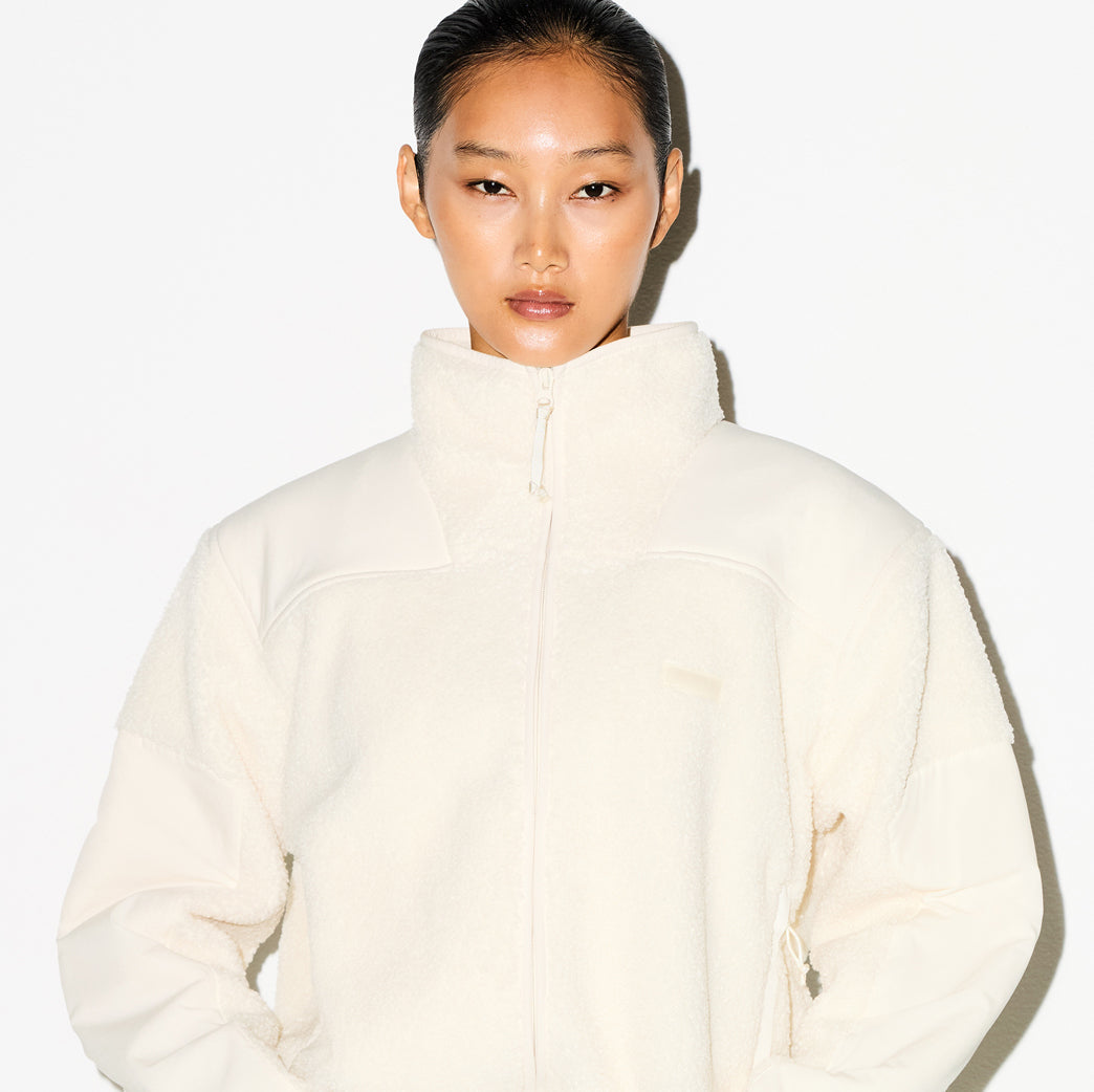 TEDDY BOXY ZIP UP JACKET | ECRU