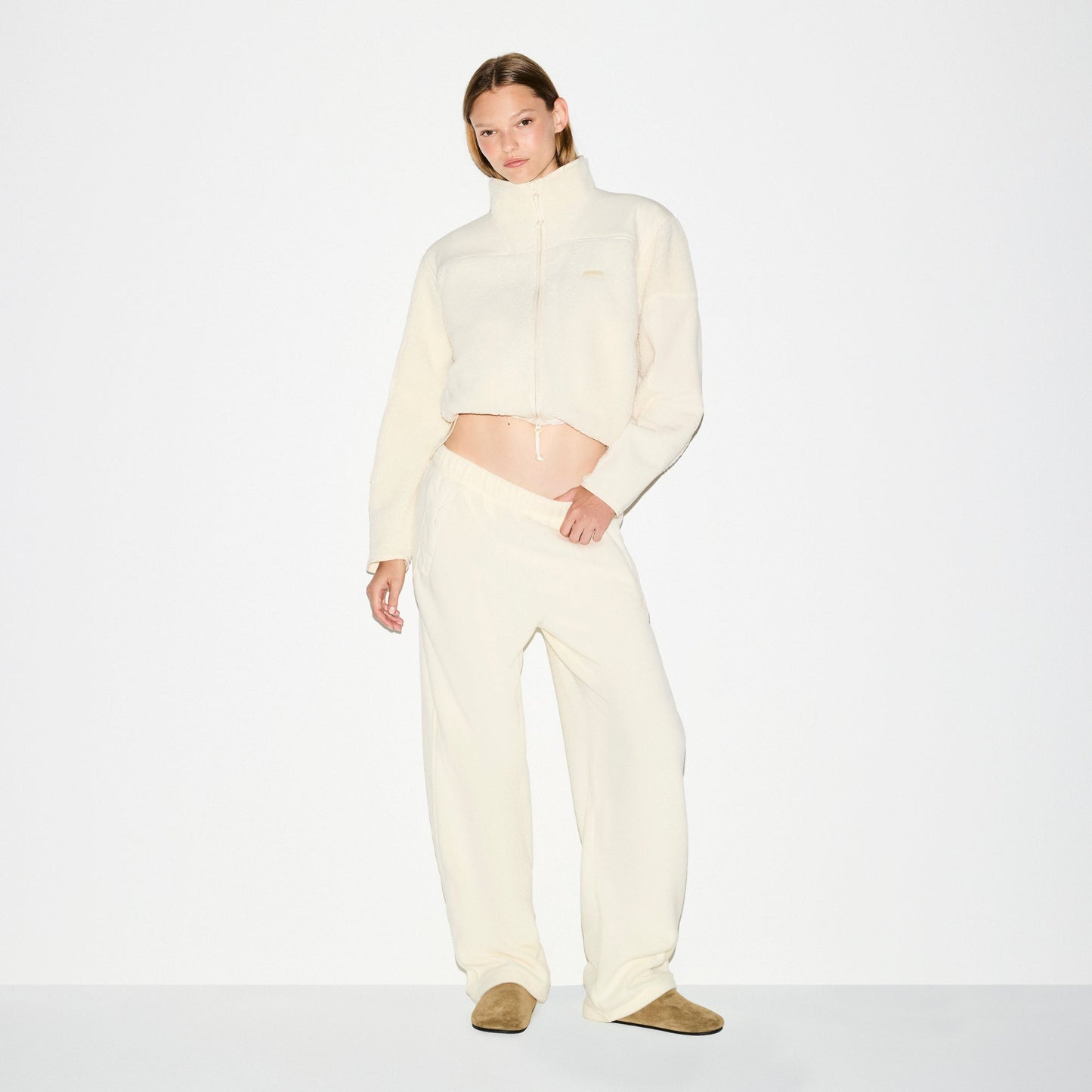 TEDDY BOXY ZIP UP JACKET | ECRU