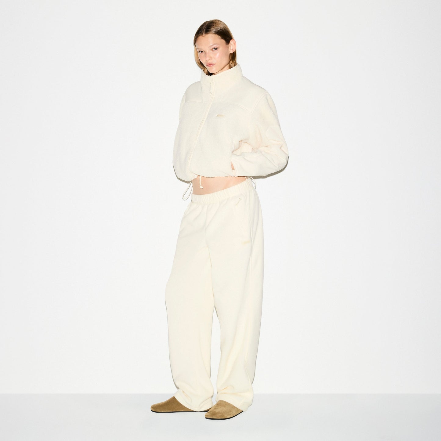 TEDDY BOXY ZIP UP JACKET | ECRU