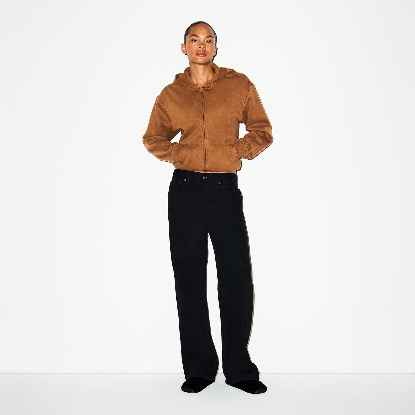 COTTON FLEECE CLASSIC ZIP UP HOODIE | BISON