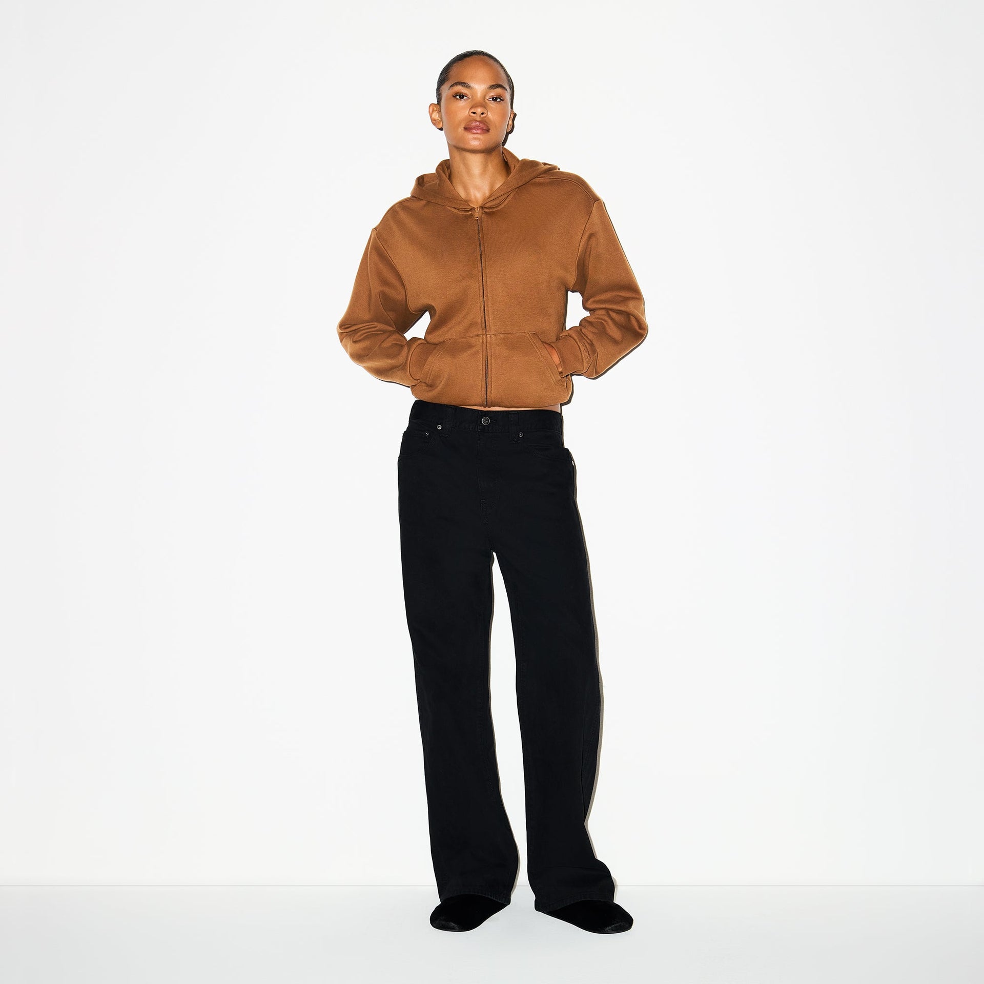 COTTON FLEECE CLASSIC ZIP UP HOODIE | BISON