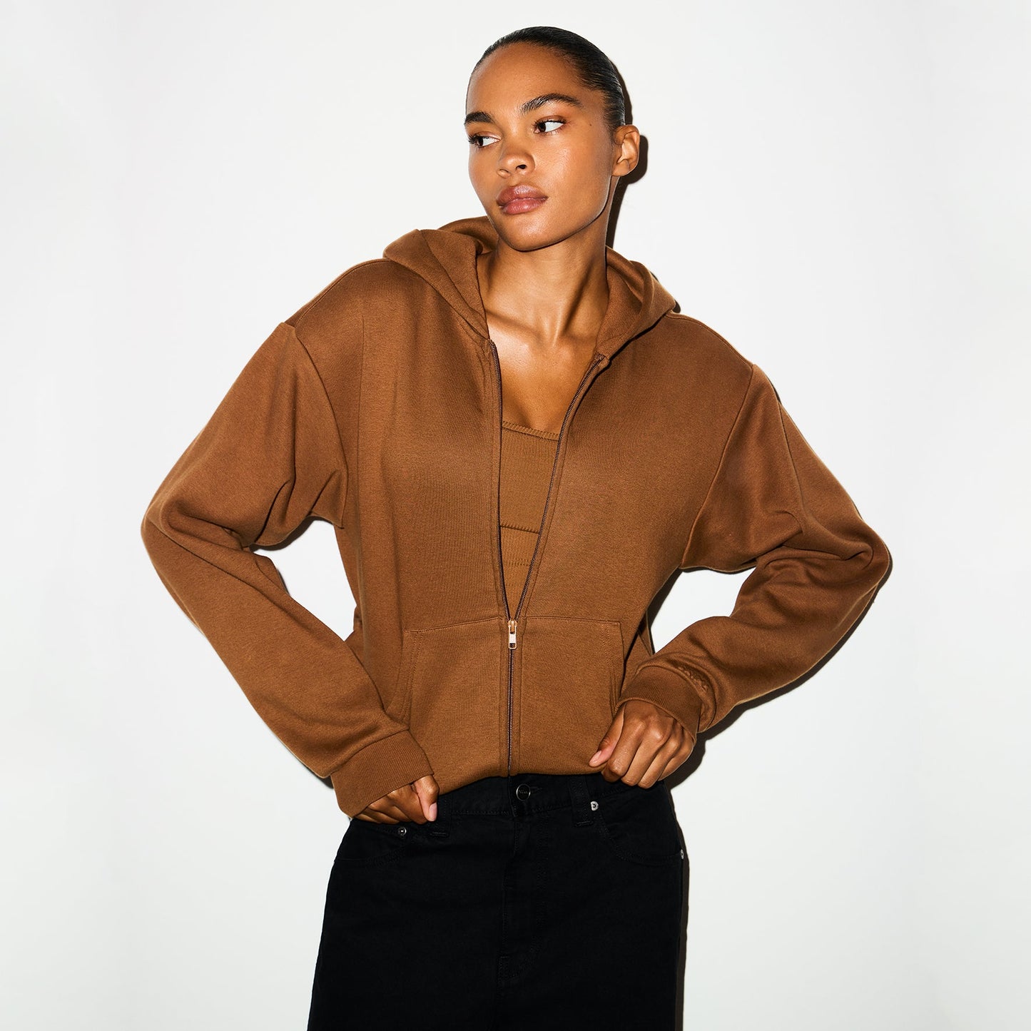 COTTON FLEECE CLASSIC ZIP UP HOODIE | BISON