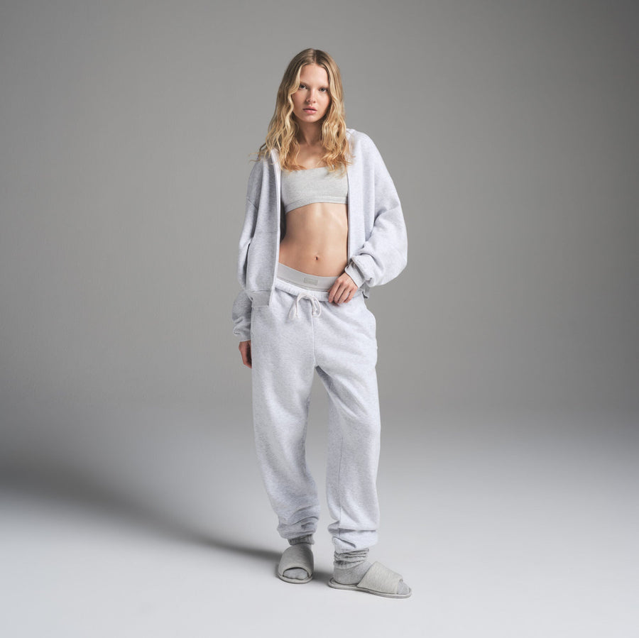 COTTON FLEECE CLASSIC ZIP UP HOODIE | LIGHT HEATHER GREY