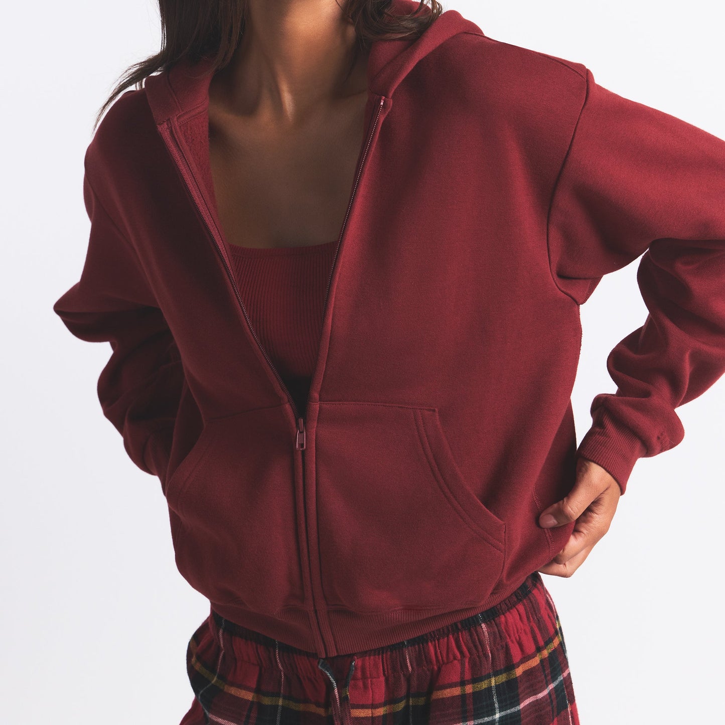 COTTON FLEECE CLASSIC ZIP UP HOODIE | MERLOT