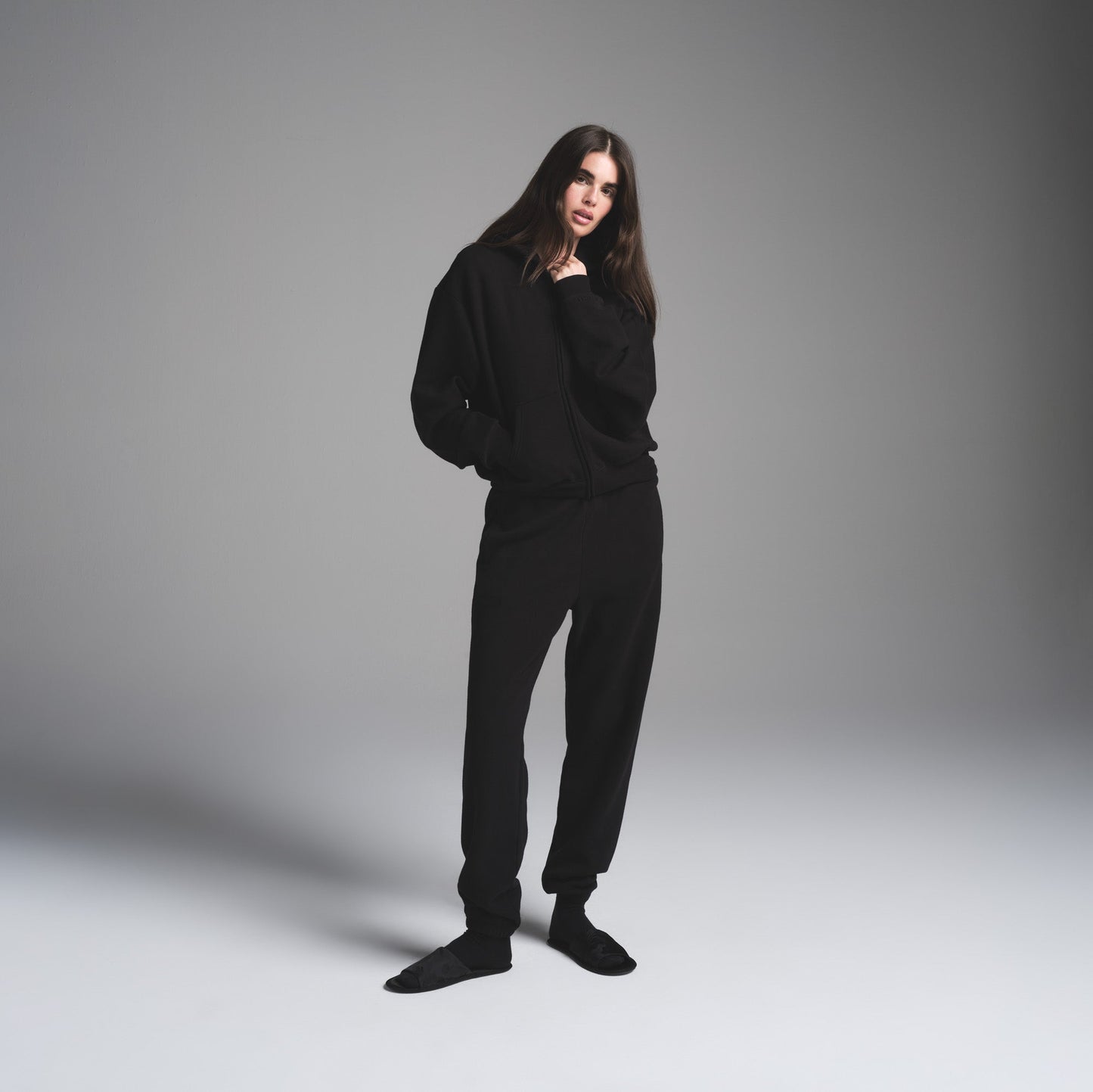 COTTON FLEECE CLASSIC ZIP UP HOODIE | ONYX