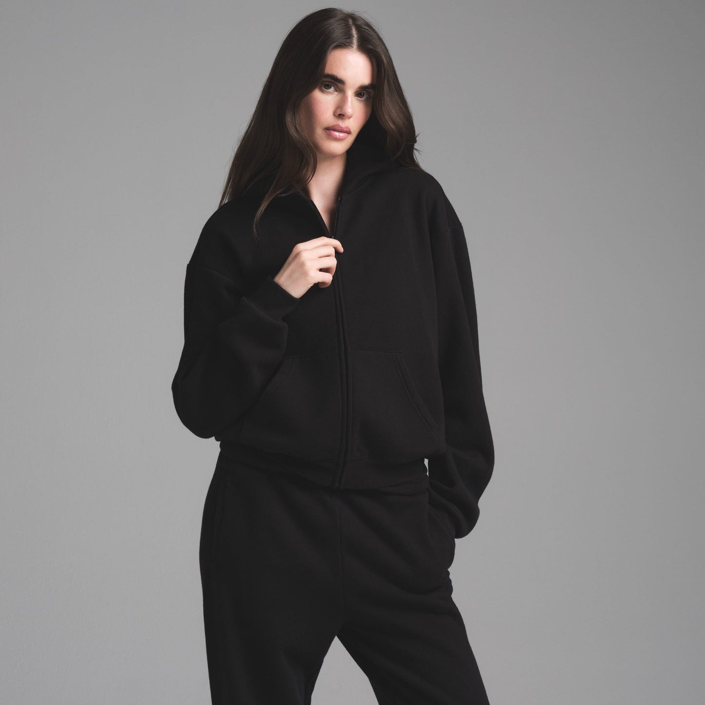 COTTON FLEECE CLASSIC ZIP UP HOODIE | ONYX