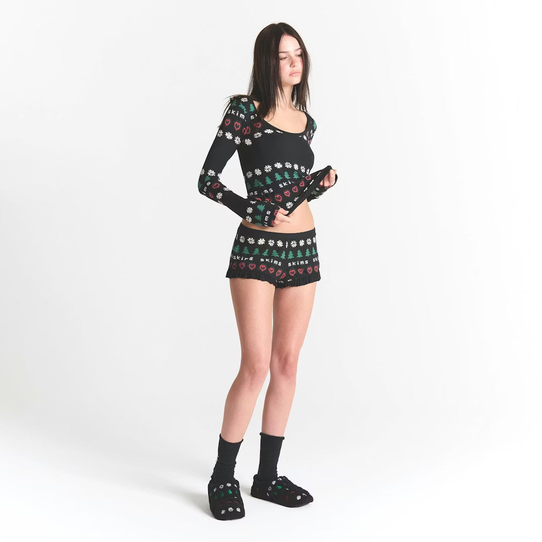 CACTUS PLANT FLEA MARKET X SKIMS SKIMS SLEEP SCOOP NECK SET | ONYX PINE FAIR ISLE