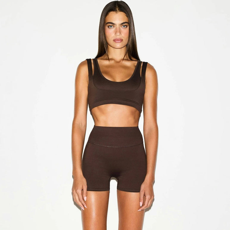 NikeSKIMS MATTE DOUBLE STRAP SCOOP BRA | DARK SEPIA